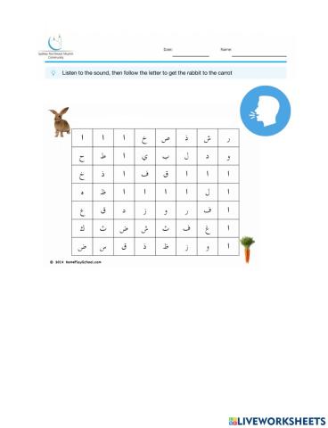 نشاط متاهة للتعرف على حرف الالف