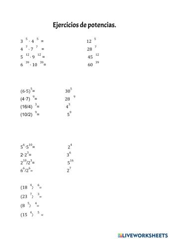 Ejercicios de potencias