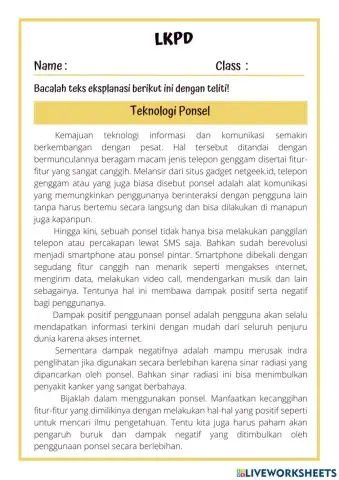 LKPD Teks Eksplanasi Secara Visual Kelas 6