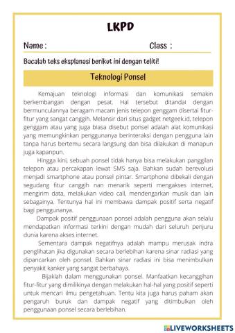 LKPD Teks Eksplanasi Secara Visual Kelas 6