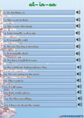 At in on prepositions of time