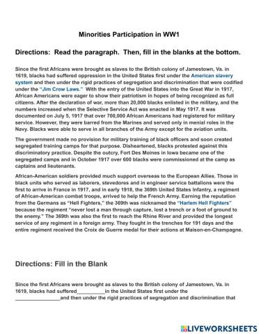 Minoities Participation in WW1