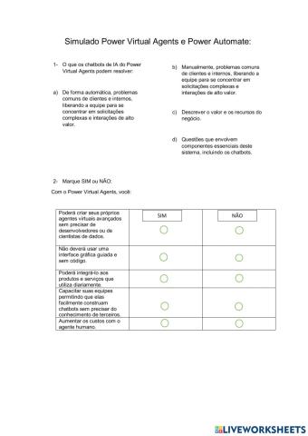 Simulado Power Virtual Agents e Power Automate: