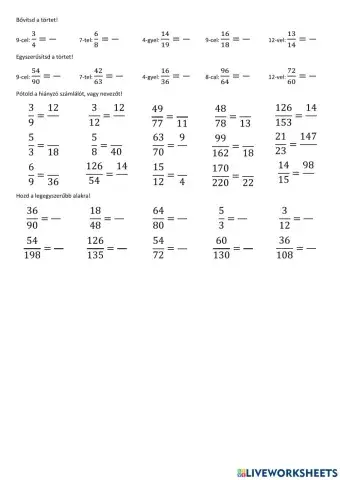 Egyszerűsítés, bővítés