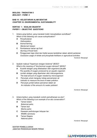 TTVP Biologi T5 Bab 10 Kelestarian Alam Sekitar