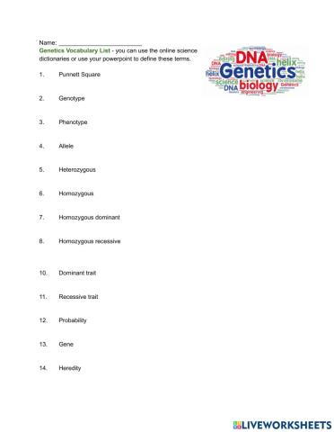 Genetics Vocabulary