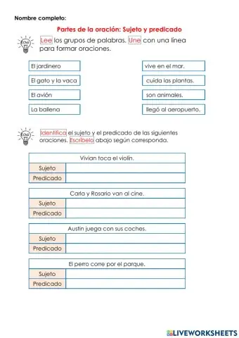 Partes de la oración: sujeto y predicado