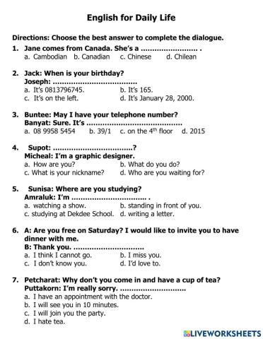 Emglish for daily life