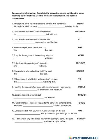 Sentence transformation FCE