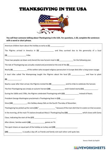 Listening: -THANKSGIVING IN THE USA-