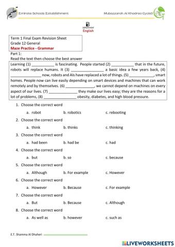 Term 1 final exam revision - grammar