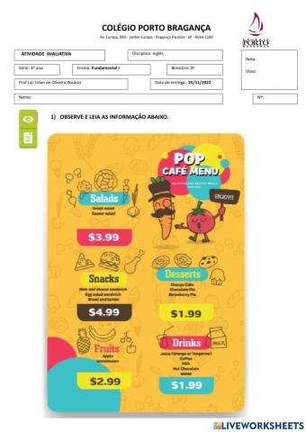 Atividade avaliativa - 4º bim - 3º ano