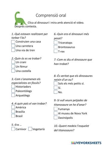 Comprensió oral: Dinosaure