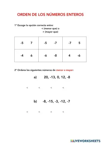 Orden números enteros