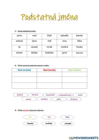Pracovní list - podstatná jména