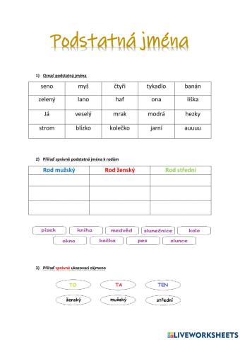 Pracovní list - podstatná jména