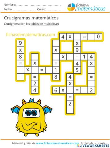 Crucigrama con multiplicaciones