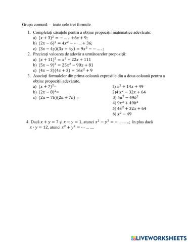 Formule de calcul prescurtat