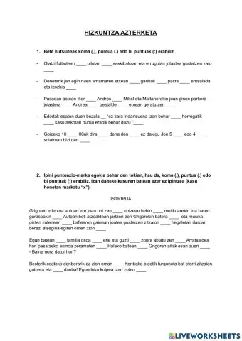 Euskera azterketa - Puntuazio markak - Ahal, al , hala, ala