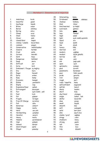 Most Common Elementary Adjectives