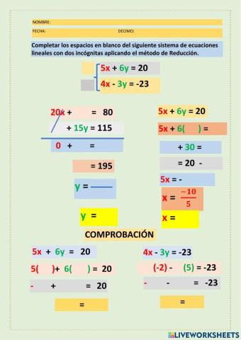 Sistema de ecuaciones lineales 2 x 2