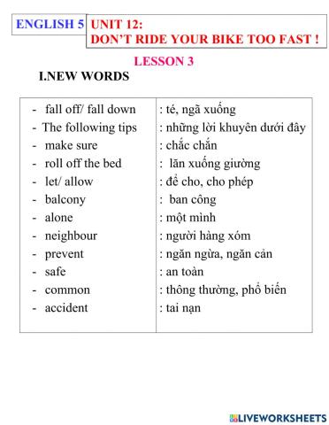 English 5- unit 12 - lesson 3