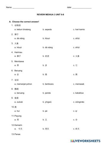 Latihan pas unit 6-8 meihua 3