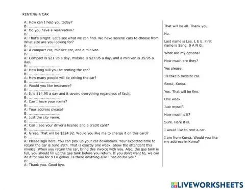 Rent a car - conversation