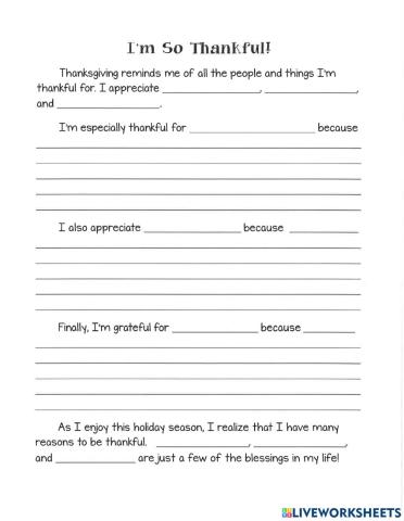 Thankfulness writing