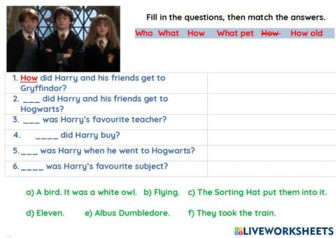 Harry Potter read and match. Smart Junior 4. SB p. 37