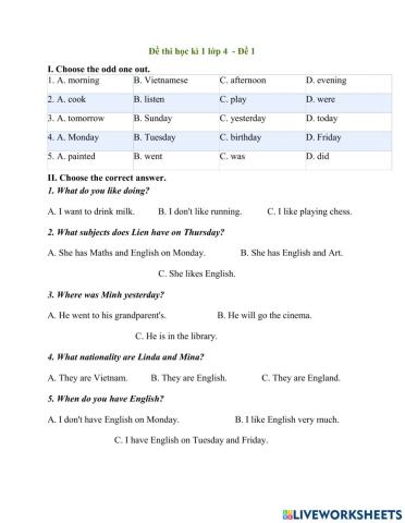 Grade 4 - Review 2 - 1