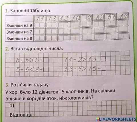 Додавання і віднімання в межах 20