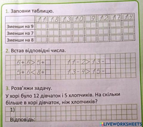 Додавання і віднімання в межах 20