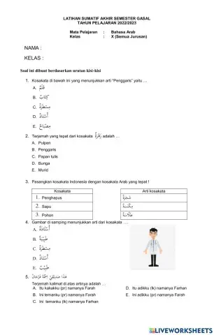 Latihan soal bahasa arab kelas x 2