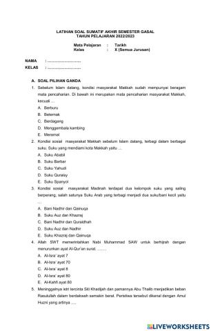 Latihan Tarikh Kelas X