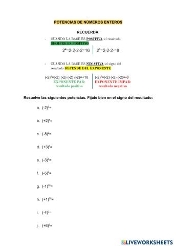 Potencias de cúmeros enteros