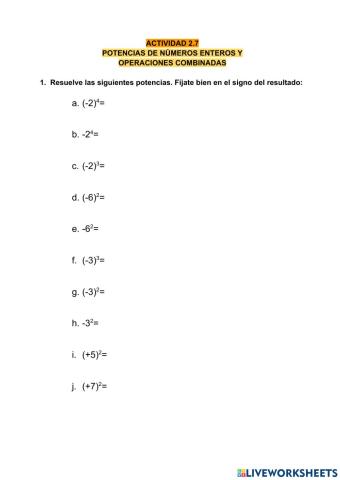 Potencias y operaciones combinadas