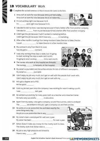 EF Advanced Vocabulary 1B work