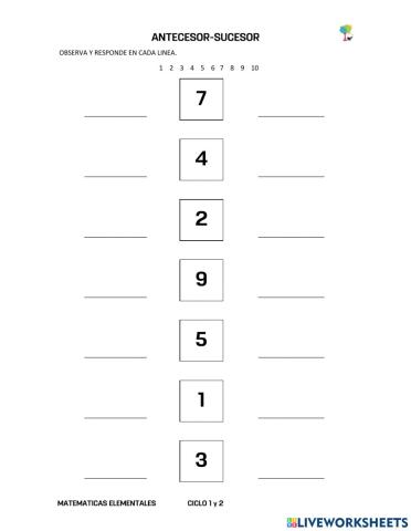 Antecesor y sucesor 1-10