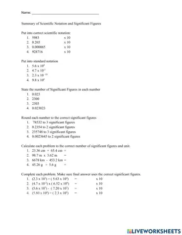 Summary of Scientific Notation and Significant Figures