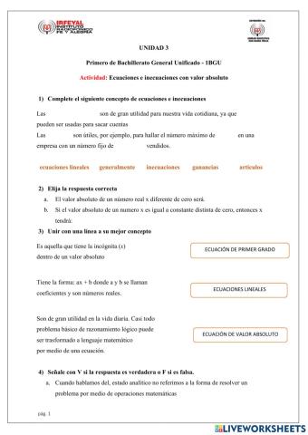 1 BGU - Unidad 3 - ecuaciones e inicuaciones con valor absoluto