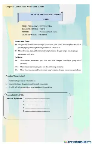 LKPD Persamaan Garis Lurus