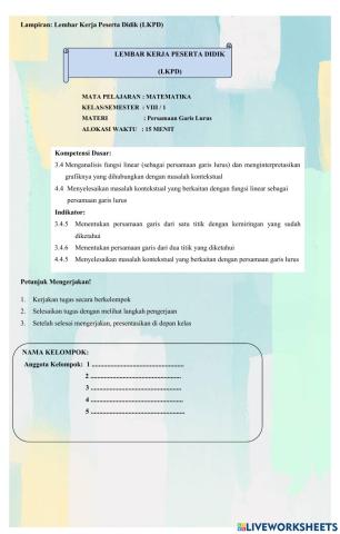 LKPD Persamaan Garis Lurus