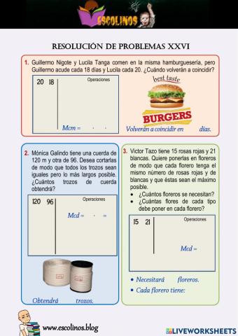 Matemáticas 5º. Resolución de problemas XXVI