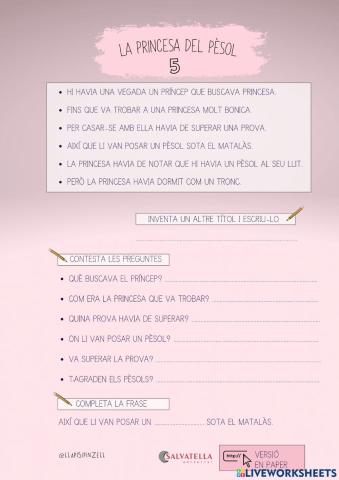 COMPRENSIÓ LECTORA 5: La princesa del pèsol