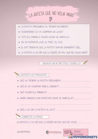 COMPRENSIÓ LECTORA 7: La rateta que no volia marit.