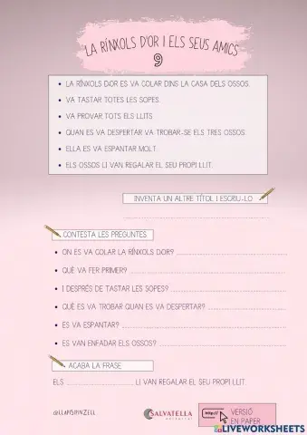 COMPRENSIÓ LECTORA 9: La rínxols d'or i els seus amics