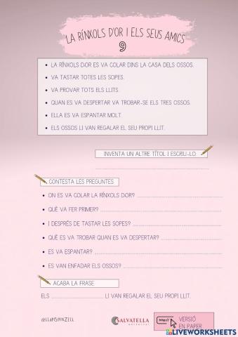 COMPRENSIÓ LECTORA 9: La rínxols d'or i els seus amics