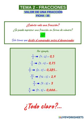 Valor numérico de una fracción