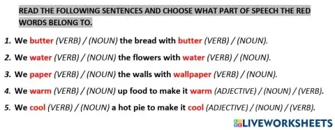 Nouns - Verbs (Water - to water)